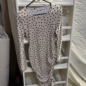 Maternity My Bump Polka Dot Long Sleeve Ruched Dress - Beige/Black